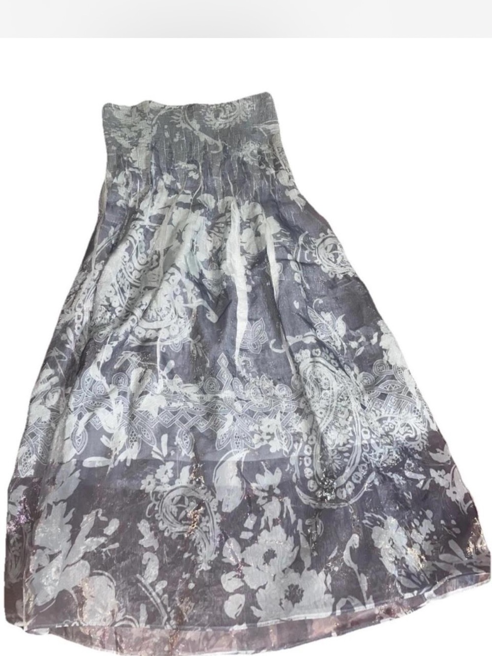 Lapis Anthropologie Strapless Maxi Dress in Gray and White Paisley. One Size